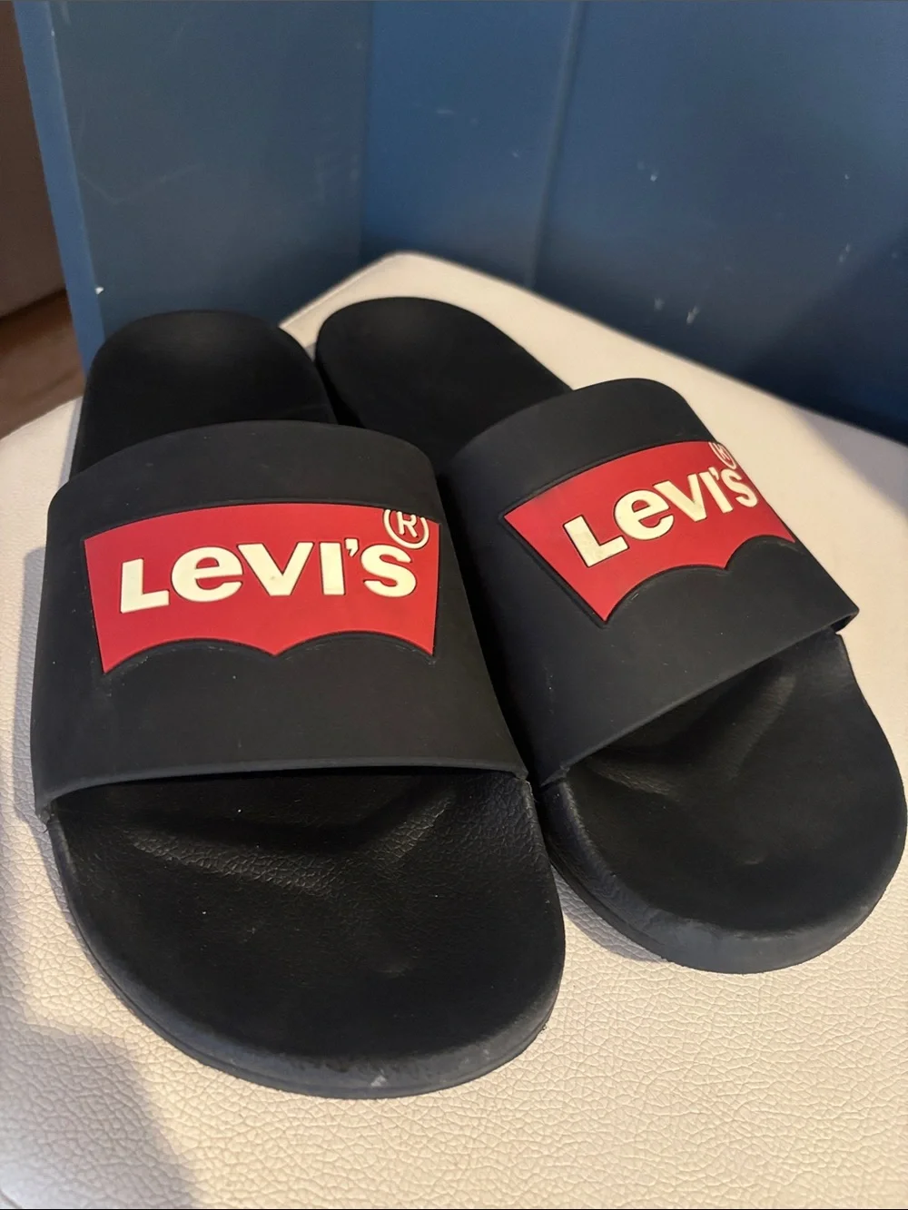 Men’s Levi's Black Slide Sandals with Red Logo